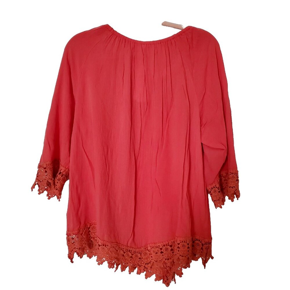 Women's XL NY Collection Rust Tunic Boho Gypsy Festival Hippie Peasant Peasant - Picture 2 of 8